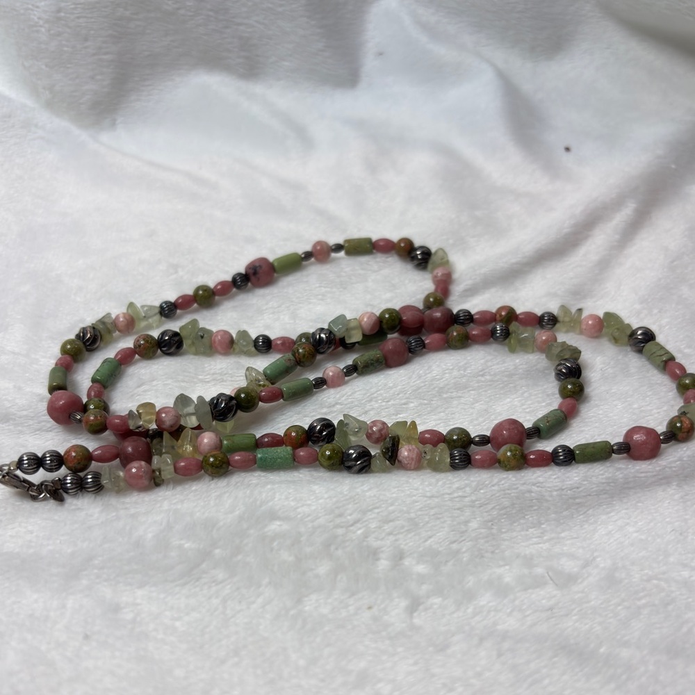 Sterling Carolyn Pollack Shades of Green & Pink Gemstone Beaded Necklace 36 in - Picture 5 of 5
